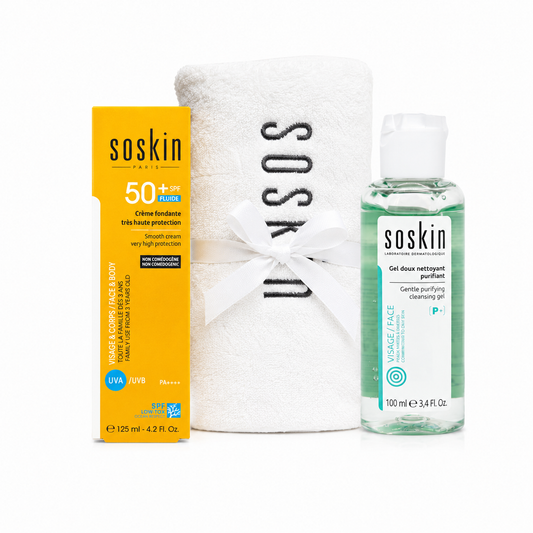 PACK Écran invisible SPF50 + Gel doux nettoyant 100ml + Serviette